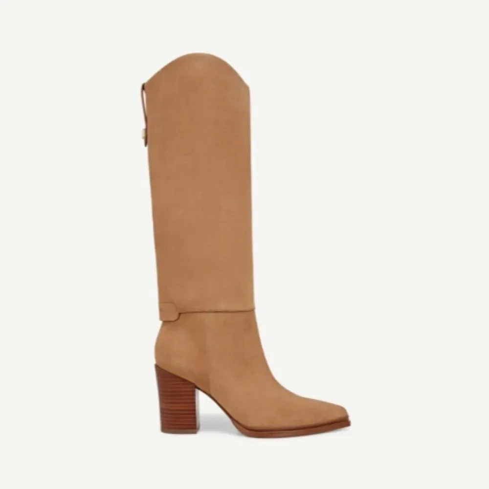 Franco Sarto Jasmine Knee High Boot In Pastorial Taupe Beige Suede